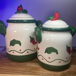 VTG Canister Set Chili Pepper Southwest Kitsch Retro Hand Painted Cookie Jar